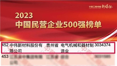 貴州兩家上榜企業(yè)之一！中偉股份首次躋身民營企業(yè)500強